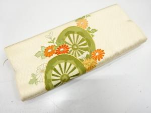 アンティーク　源氏車に菊模様　刺繍　訪問着洗い張り